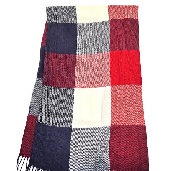 Red White Blue Blanket Scarf Acrylic Oversized Plaid – Pre-Owned VGC - Picture 3 of 7